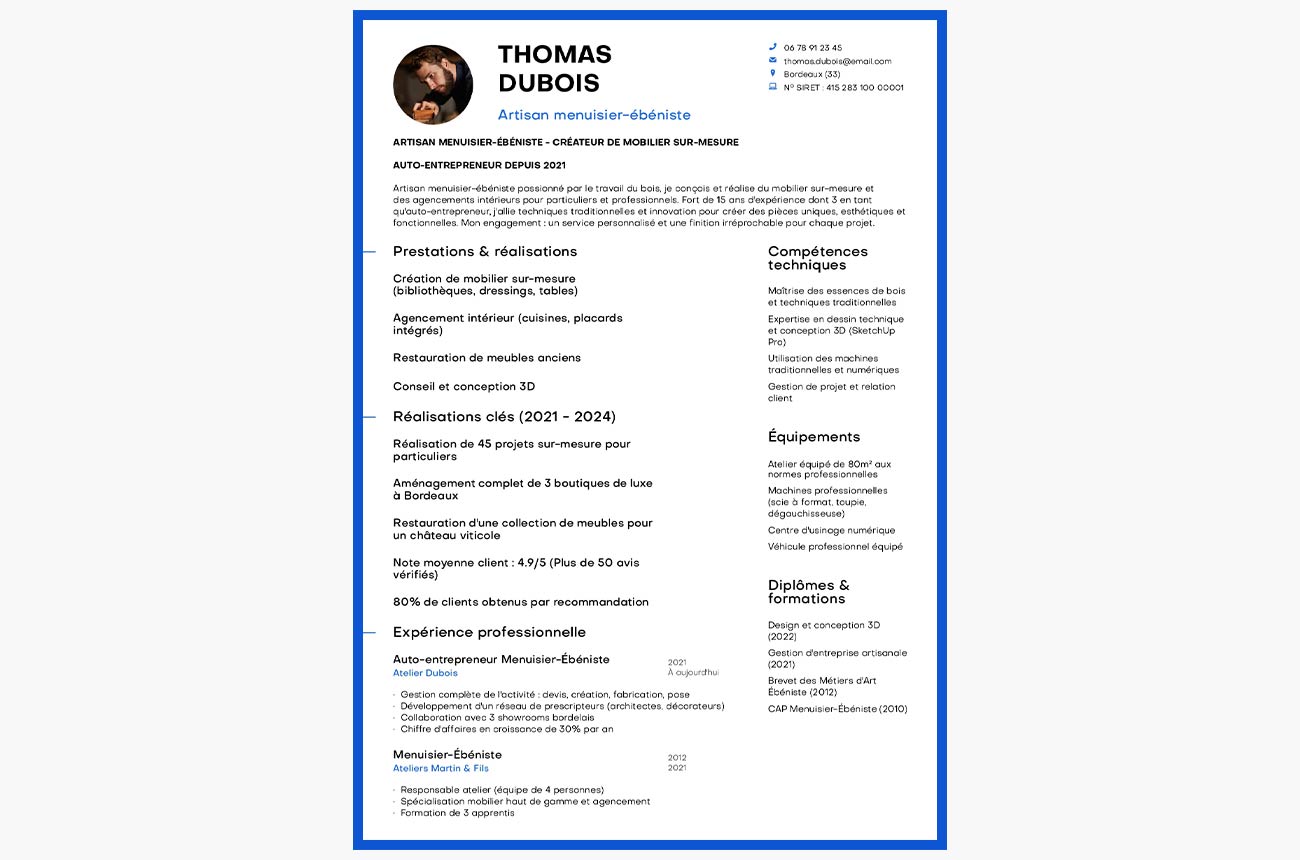 cv auto-entrepreneur